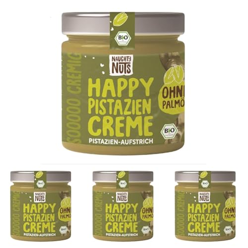 Naughty Nuts Bio Crema de Pistacho Feliz – 100% Natural, Vegana, 100% Natural, sin Aceite de Palma ni Azúcares Refinados – 200 g (Paquete de 4)