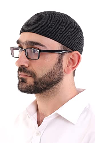 ihvan online Turkish Muslim Winter Wool Knitting Kufi Hats for Men, Taqiya, Takke, Islamic Gifts, Standart Size, Black/Style 11