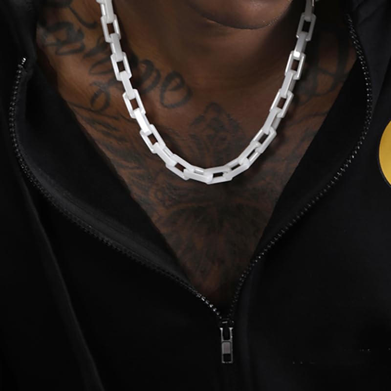 Necklace for Men, White/Black Cuban Link Chain for Men Ceramic Mens Chain Necklaces Paperclip Box Necklace Hip Hop Jewelry for Women Gifts, 18/20/22/24 inch2