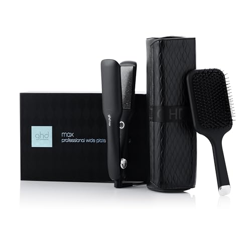 ghd max gift set - Set de regalo plancha de pelo profesional con placas más anchas, cepillo ghd all-rounder y neceser resistente al calor, tecnología dual-zone, edición limitada 2024