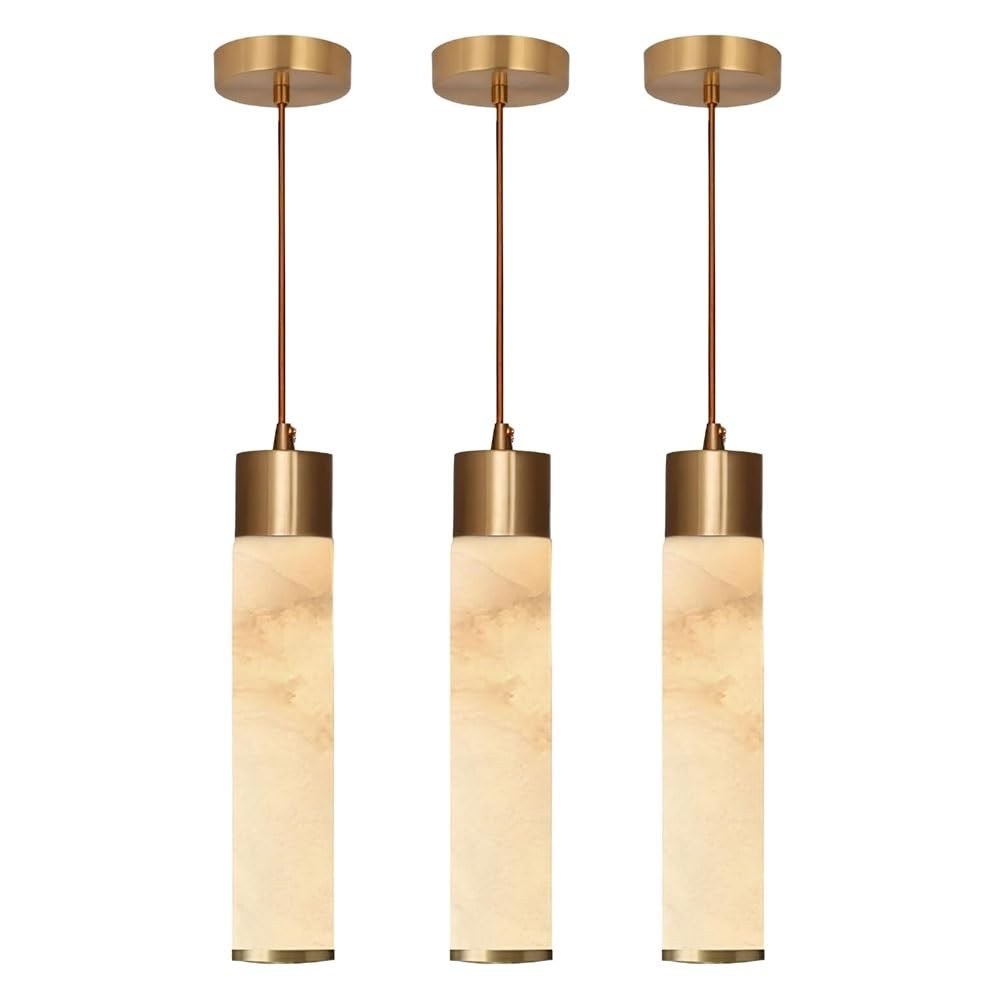 LUOYAOB 3 Light Light Natural Marble Alabaster Chandelier Mid Century Modern Cylinder Hanging Ceiling Fixture Large Decorative Lamp for Dining Room Living Room Foyer Home(3pcs)