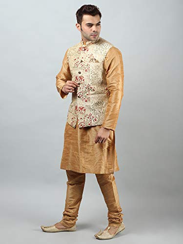 Uri and MacKenzie Men's Silk Blend Kurta Pajama with Embroidered Nehru Jacket/Modi Jacket