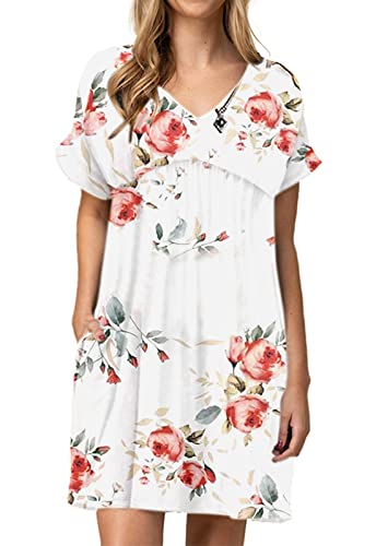 Image of Jayscreate Women's Baby Doll Dress Summer Casual Tunic Pleated Flowy Swing Short Sleeve Black V Neck Mini Dress