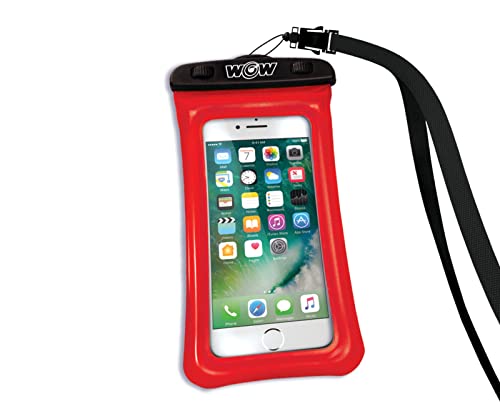 WOW Sports Waterproof Phone Pouch with Floatation and Lanyard – 4X8 Inch Snowproof, Dustproof, Sandproof, and Waterproof Cell Phone Case Red