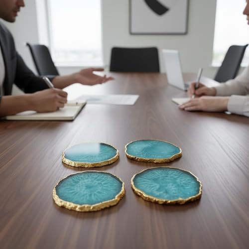 Image of Natural Agate Stone Tea Coasters Set | Premium Stone Coasters for Tea, Coffee & Glass | Heat Resistant Coasters for Dining Table, Office Desk & Home Decor | Pack of 4 | Color -Green