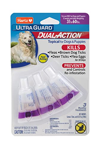 Image of Hartz UltraGuard Dual Action Topical Flea & Tick Treatment for Dogs and Puppies - 31-60lbs, 3 Monthly Treatments