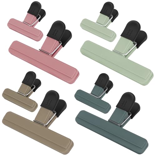 TACGEA Chip Clips, 8 Pack Food Clips, Upgrade Wide Open Bag Clip for Food Storage with Air Tight Seal Grip Neutral Color (4 x L, 4 x S)