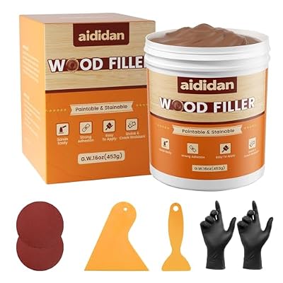 Wood Filler, Wood Repair Kit,16 Ounce Paintable & Stainable Wood Putty Filler, Wood Scratch Cracks Holes Repair Furniture, Exterior Wood Filler Water Resistant, Wood Putty,16oz, Walnut