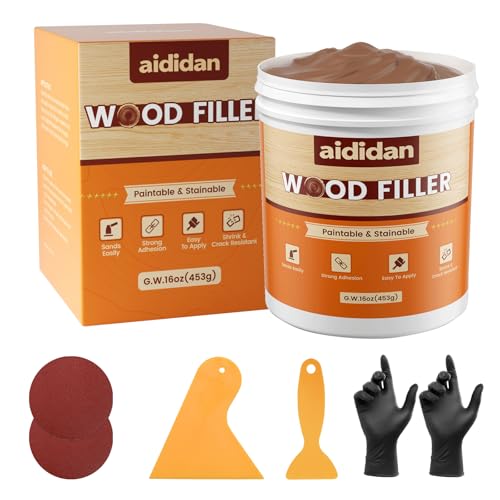Image of Wood Filler, Wood Putty, Wood Hole Filler, 16 Oz Walnut Wood Repair Kit | Paintable & Stainable Wood Filler Putty, Wood Furniture Scratch Cracks Holes Repair, Exterior Wood Filler Water Resistant