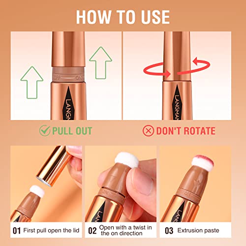 Langmanni Liquid Contour Beauty Wand, Face Concealer Contouring,Highlighter,Blusher Stick With Big Cushion Applicator.lightweight&Long Lasting Blendable Super Silky Cream Contour Stick For Finish Face Contour Makeup. (#01+#03+#05) #TOP1