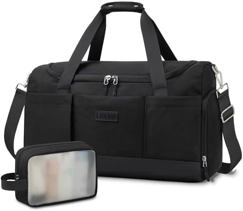 ETRONIK Gym Bag for Men Women with Wash Bag, Travel Duffel Bag with Shoes Compartment & Wet Pocket, Water Resistant Carry On Bag Weekender Overnight Bag for Sports Gym Swimming Yoga, Black