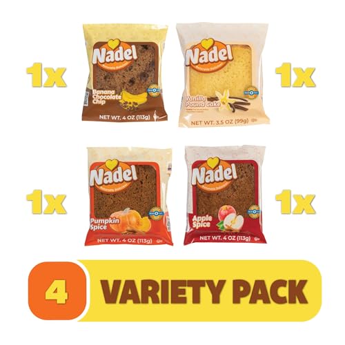 Image of Nadel - Naturally Delicious Sweet Breads Variety Pack (Banana Chocolate Chip, Vanilla Pound Cake, Apple Spice, Pumpkin Spice). (4 Pack, 1 Bread Per Flavor)