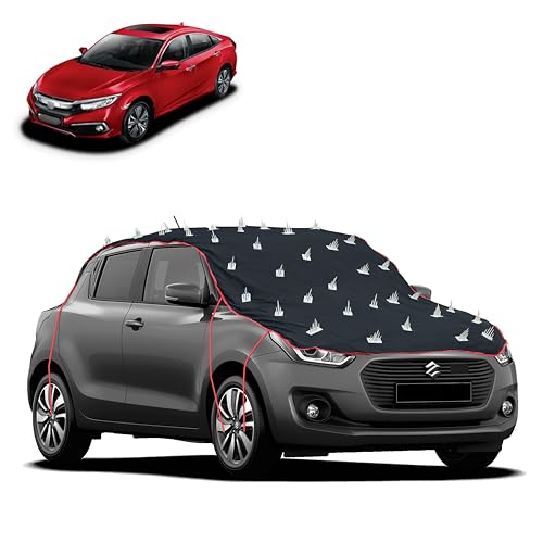 Image of Dog Protection Spike Car Cover for Honda Civic Bonnet to Roof Easy Installation with 4 Elastic Hook Strap | Anti-Scratch Soft Cotton Inner | Complete Protection from Street Dogs & Monkeys