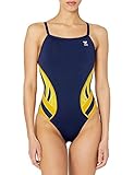 TYR SPORT Women's Phoenix Splice Diamondfit Swimsuit (Navy/Gold, 38)