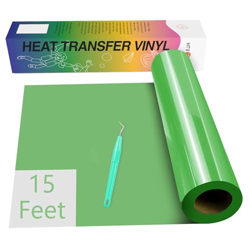 Image of HTVRONT htv Vinyl Rolls Heat Transfer Vinyl - 12 inch x 15ft for Shirts, Iron on Vinyl for All Cutting Machines - Easy to Cut & Weed for Heat Vinyl Design (Grass Green)