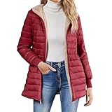 Generisch Winterjacke Damen Lang Warm Gefüttert Mantel 164 Mädchen Hacker Parka Winter Ultraleichte Steppjacke Anorak Rot M