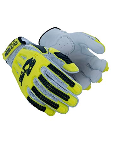 Magid Glove & Safety TRX747 Windstorm Series Impact Gloves | ANSI A6 Cut Resistant Hi-Viz Safety Work Gloves with Cool Mesh Venting, Salt & Pepper, Size 10/XL (1 Pair)