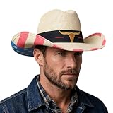 Cattleman Straw Western Cowboy Hat for Men Women,American Flag Hat / Medium