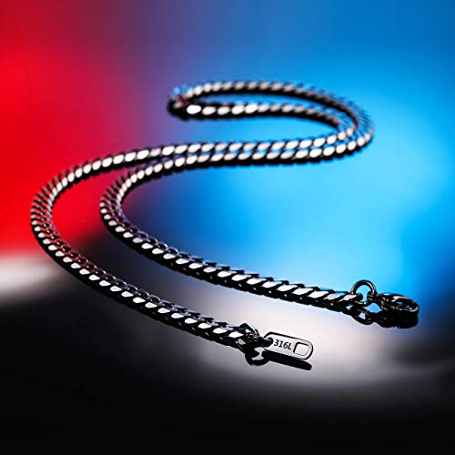 Black Chain Necklace for Men Women Water Resistent 316L Stainless Steel Big Thick Cuban Link Chains Plated & Brushed finish Silver Color with Gift Box (3.5-8 MM Wide, 14-36 Inches Long)3