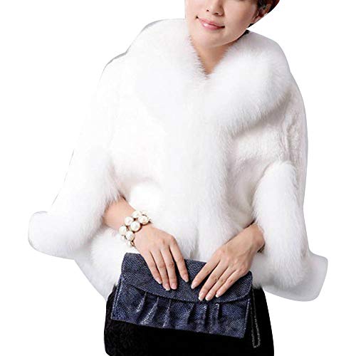 LaoZanA Abrigo Corto Chal Estola Capa Mujer De Piel Sintética Invierno para Fiesta Novia Bodas Blanco XL