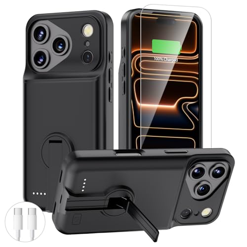 BOPPS Battery Case for iPhone 17 Pro with StandSupport Carplay Slim Powerful 8500mAh Portable Charger Case 360Protection Rechargeable Extended Charging case for iPhone 17 Pro Black
