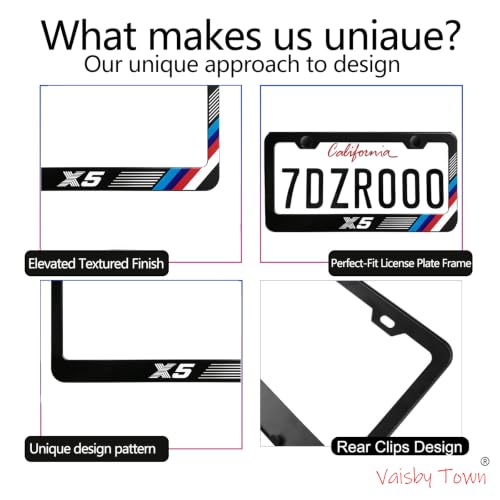 Image of License Plate Frames Cover Compatible with BMW X5 Exterior Accessories | Tricolour Aluminum Frame, Front and Rear 2 pcs Pack