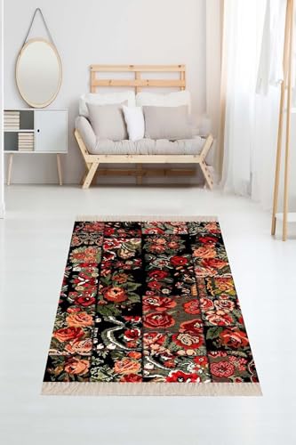 Ontheclouds Patchwork Gül Desenli Dijital Baskı Yıkanabilir Kaymaz Taban Kilim, 160 x 240