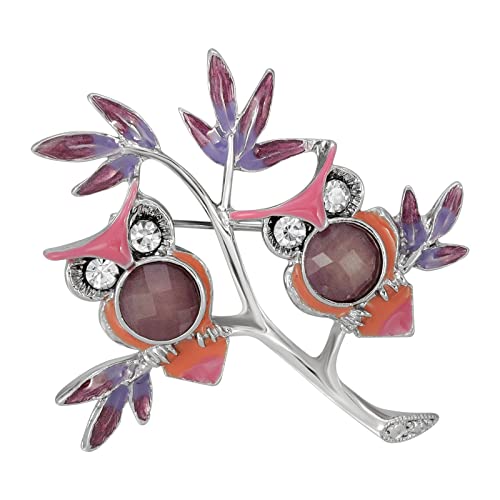 1928 Jewelry Purple and Pink Enamel Owls Pin, Great For Dresses, Scarves, Hats, Lapels, Blazers And Coats