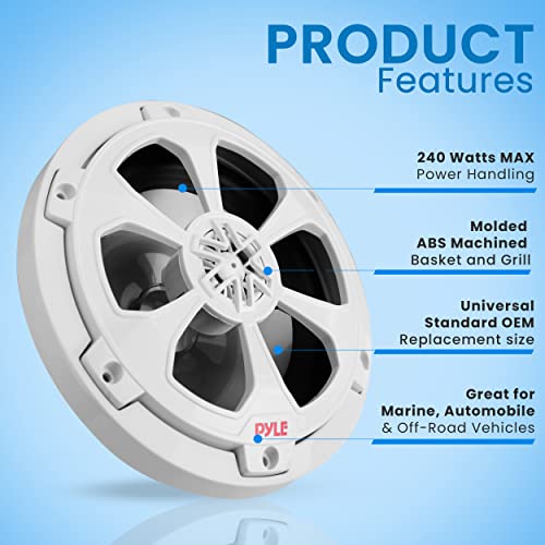 Image of Pyle Two Way Marine Speaker System, One Pair 6.5 inch White Marine Component Speaker, 240 Watts Max Power with 4 Ohm Impedance, Waterproof, Butyl Surround Sound and Surface Mount Capability