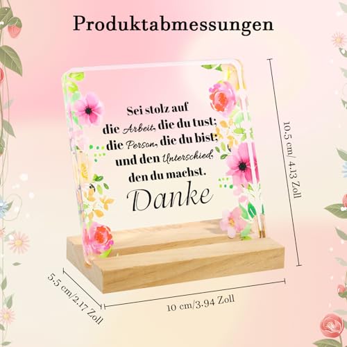 Solinorex Personalisiertes Acryl Geschenke mit Blumenmotiv, Danke Geschenk, Abschiedsgeschenk Kollegen, Dankeschön Geschenke für Frauen Männer Für Geburtstag, Weihnachten, Muttertag, 10x10,5 cm
