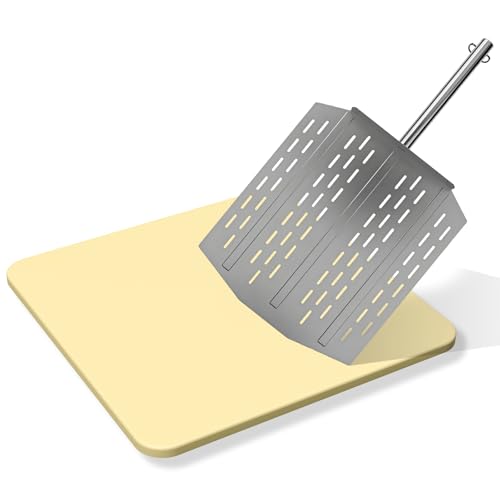16in Ceramic Pizza Stone with Pizza Peel Universal Large Pizza Stone Set for Ninja FlexFlame Grill and Othe Oven Models Replaces for Ninja XSKPGPIZASTN for Cooking Bread Calzones and More