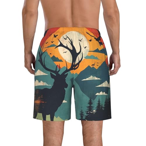 Men's Quick Dry Swim Shorts Deer Mountains Landscape Sunset Geometric Art Modern Beach Trunks with Pockets2