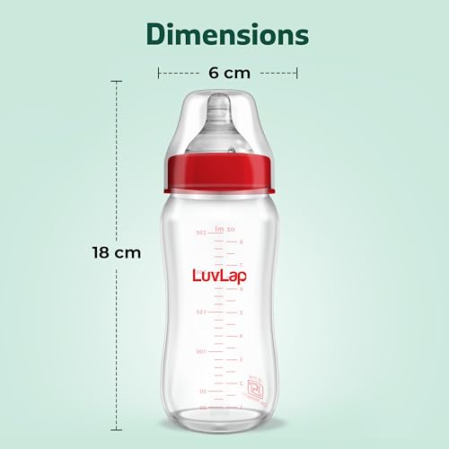 Image of LuvLap Natura Flo Wide Neck Glass Feeding Bottle, New Born /Infants /Toddler Upto 3 Years, BPA Free, Ergonomic Shape is Easy to Hold, with Anti Colic Nipple, 250ml (Pack of 5)
