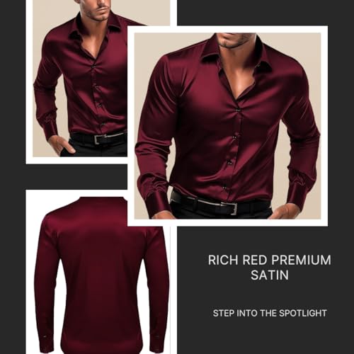 Image of IndoPrimo Men's Satin Shirt with Spread Collar Neck Line Solid Pattern Full Sleeves Regular Fit Western Style and Standard Length