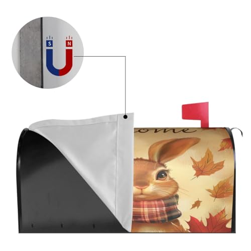 Image of Dujiea Autumn Rabbit Welcome Mailbox Wrap - Waterproof Magnetic Post Box Cover, Standard Size 21 inchX 18 inch Garden Yard Home Decor