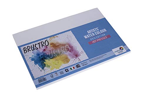 Image of BRUSTRO Artists 25% Cotton Watercolour Paper, Hot Pressed, 300 GSM, 14x21cm, Pack of 36 Sheets|Ideal for Watercolor,Acrylic,Gouache,Charcoal,Graphite,Ink & Other Mixed Media
