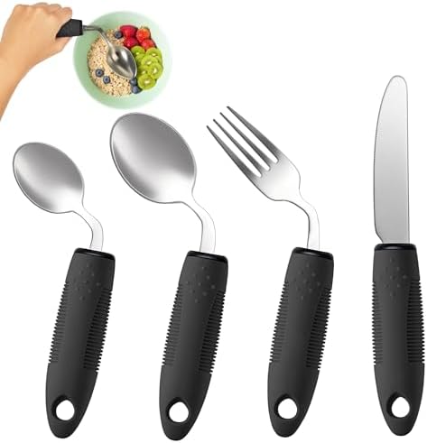 4-Piece Adaptive Utensils Set - 42° Angled Parkinsons Utensils, 2...