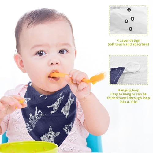 Image of vvfelixl Baby Muslin Washcloths Blue Heeler Dog Baby Burp Cloths Cotton Babys Face Towel for Infants Soft 11.8 X 11.8 in, 3 Pack
