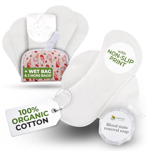 Compresas reutilizables antideslizantes para adolescentes (S+M, 6 uds); lavables a alta T°, suaves, no irritantes, cómodas; compresas tela en algodón orgánico para la primera regla cómoda y ecológica