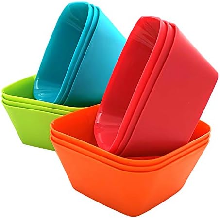 Small Square Bowls Plastic Dishwasher Safe BPA-Free for Cereal|Unbreakable 24-ounce Set of 12 in Multi colors