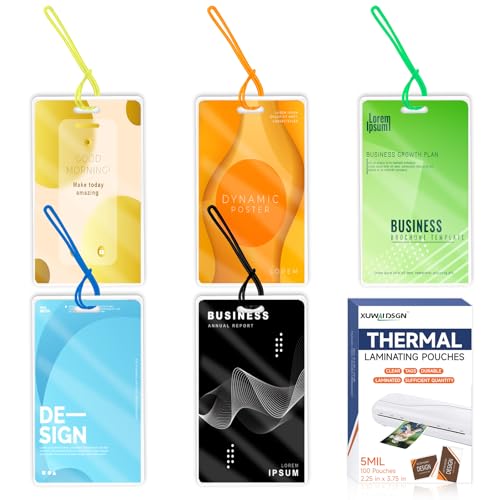 Image of 100 Pack 5 Mil Laminating Pouch with Colorful Loop 2 1 /2 inch x 4 1 /4 inch Luggage Tag Laminating Pouches with Slot Hole Thermal Laminate Pouch Tags Kit Resealable for Work Permits Pass Cards Student ID Cards