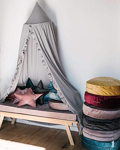 Image of MOMAID Bed Canopy with Frills Reading Nook Game Tent for Kids Boho Hanging Net Play Room Decor(Light Grey)