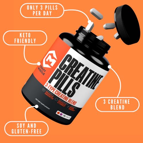 Creatine Pills, 5g 3X Pure Creatine Monohydrate Pills, Pre Workout Bulk Muscle Mass Gainer, High Absorption Easy to Take ThreeAtine 3 Type Optimum Performance for Lean Growth Men Women, 90 Tablets - Image 3