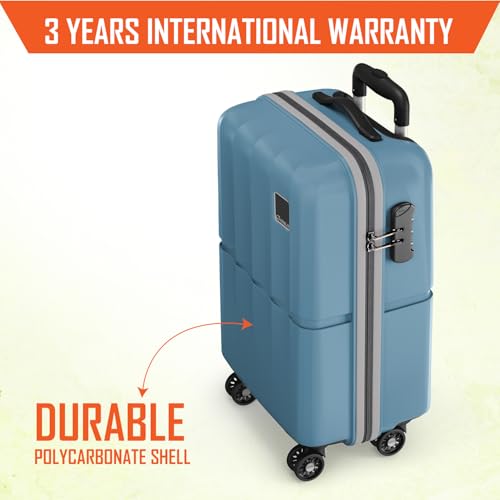 Image of Safari Genius Theo 8 Wheels 55cm Cabin Size Trolley Bag, Hard Case Polycarbonate, 360 Degree Wheeling Small Carry-on Luggage, Suitcase for Travel, Trolley Bags for Travel, Pearl Blue