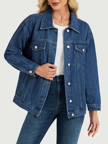 LifeShe Oversized Jean Jacket for Women Trendy Fall Boyfriend Denim Jackets Loose Shacket Coats 20252