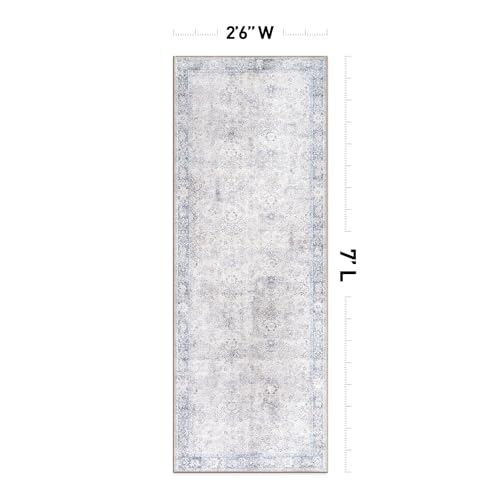 Rugshop Ocean/Blue Transitional Vintage Bordered Runner Rug — Machine Washable, 2'6"x7' for Hallway, Entryway and Kitchen