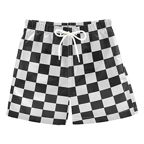 Black White Buffalo Check Plaid Boys Swim Trunks Checkerboard Toddler Beach Board Shorts Baby Summer Bathing Suit 3T