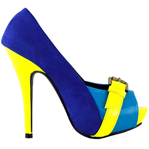 SHOW STORY Three Tone Peep-Toe Buckle Platform High Heel Stiletto Pumps,LF30460