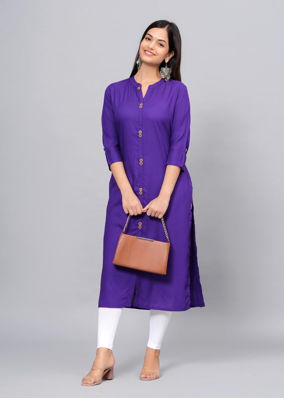 Image of NEW4U Women's Solid Rayon Straight Kurta