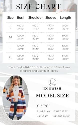 Image of ECOWISH Women Cardigan Sweaters Long Kimono Striped Long Sleeve Open Front Color Block Cozy Knitted Coat Outwear Winter Fall